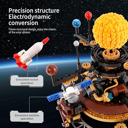 Solar System Orrery Building Set - Rotatable Planet Toys with 9 Planets & Rocket Sets, Compatible with Lego Space - Educational STEM Projects Science Astronomy Gifts for Boys & Girls Age 8-14, 946pcs