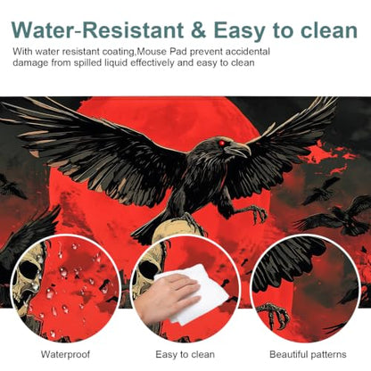 Red Moon Raven Extended Gaming Mouse Pad 35.4 x 15.7 Inch, Gothic Crow Large Desk Mat, Dark Fantasy Mouse Pad with Non Slip Rubber Base for Gaming Setup and Office - color: 51, size: 35.4"x 15.7"