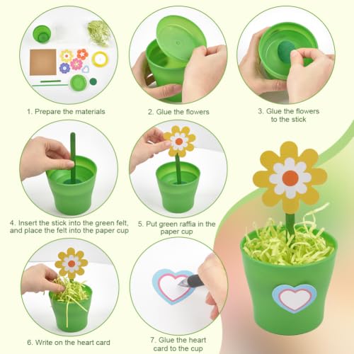 AHANDMAKER Flower Pot Painting Craft Kit Flower Plant Spring Crafts with Stickers Blank Labels Filling Grass DIY Plant Growing Kit for Classroom Home Art Activities