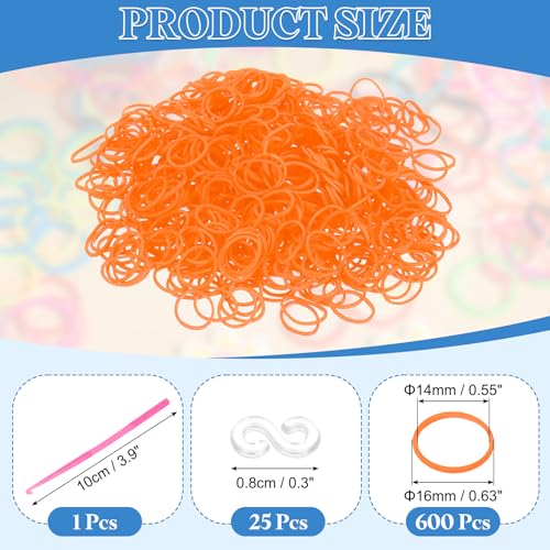 uxcell 600Pcs Loom Rubber Band, Bracelet Making Refill Kit Elastic Loom Band with 25Pcs S-Clips and 1Pcs Crochet Hooks for Weaving DIY Handcrafts, Orange Red - color: Orange Red