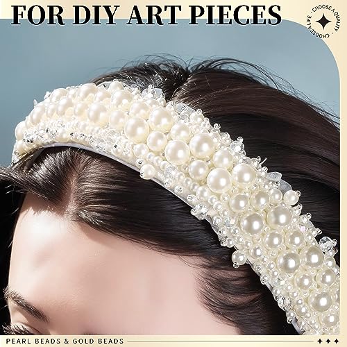LEOBRO Pearl Beads for Bracelets, 720PCS Bracelet Making Kit for Adult, Bracelet Bead Kits, Small Pearl Beads and Gold Beads for Bracelets, Jewelry Making Kit - color: Creamy White