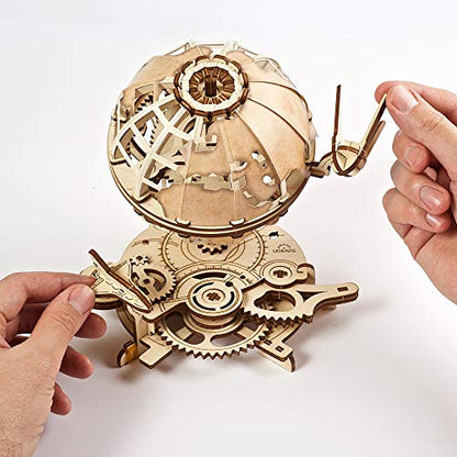 UGEARS Globe 3D Wooden Puzzles for Adults - Wooden Model Kits for Adults Brain Teaser Puzzles Models for Adult to Build Mechanical Models Educational World Globes Puzzle Hobby Set