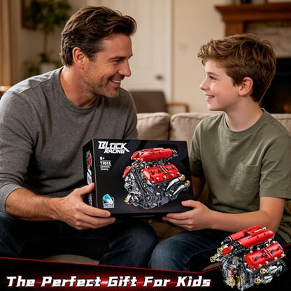 OWNONE 1 V8 Engine Model Kit that Runs, 1370PCS 8-Cylinder Engine Building Blocks Set with Motor, Build Your Own Visible Working Model Car Engineering Block Kit, STEM Toy for Adults Kids Gifts