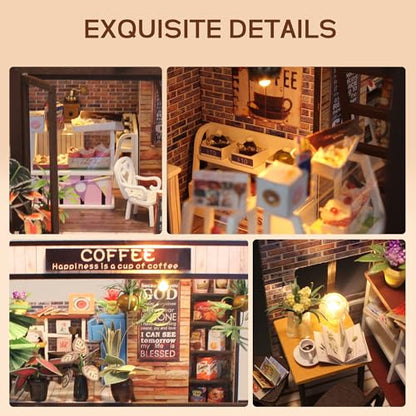Flever Dollhouse Miniature DIY House Kit Creative Room with Furniture for Romantic Valentine's Gift(Time of Coffee) - color: Time of Coffee