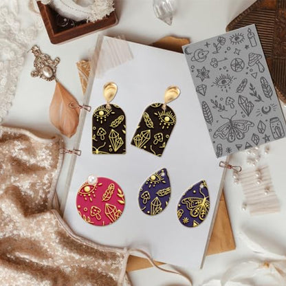 CHGCRAFT Divination Clay Texture Mat Moth Crystal Pattern Modeling Pattern Pad Texture Sheets for Polymer Clay Making Earrings Jewelry, 4x2.6inch - style: Divination Pattern