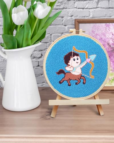 ERKOON Punch Needle Kit Beginners Adults, Zodiac Easy Embroidery Set for Starter Art Craft, Needling Punching Project with Patterns, Tools, Yarns, Hoop, Instruction (Sagittarius) - color: Sagittarius
