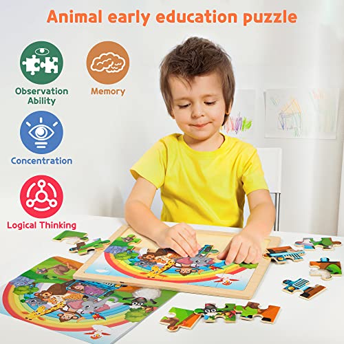 SYNARRY Large Animal Wooden Puzzles for Kids Ages 4-6, 4-in-1 Gift Set - style: Animals