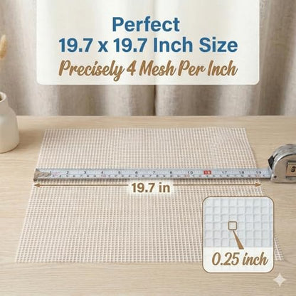 19.7x19.7 Inch Latch Hook Canvas with Wooden Crochet Hook Tool - Starter Rug Making Mesh Cloth Kit for DIY Tapestry & Cushion Crafts (19x19in Mesh +Hook) - color: 19x19in Mesh +Hook