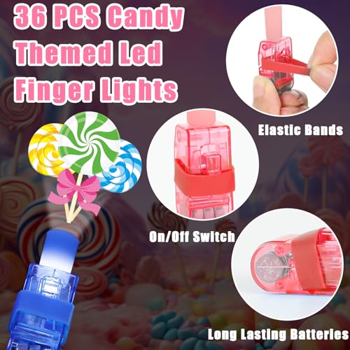 CHUNNIN 36 Pcs Candy LED Finger Lights Lollipop Land Party Favors - style: Candy