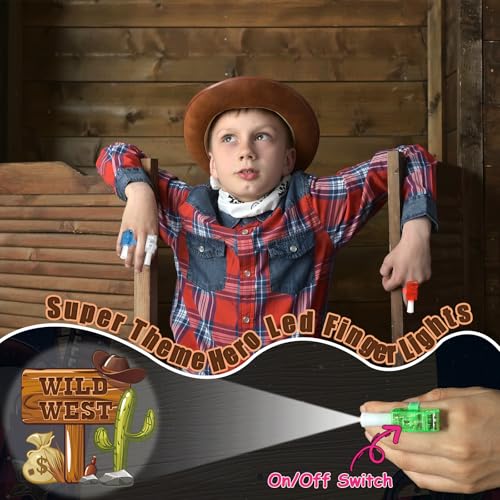CHUNNIN 36 Pcs Western Cowboy LED Finger Lights Glow in Dark Party Favors - style: Western Cowboy