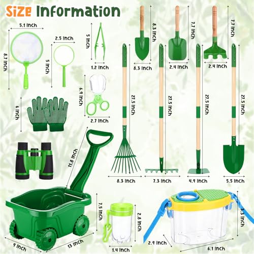 16 Pcs Kid Gardening Tool Bug Explorer Kit, Kid Wheelbarrow Set