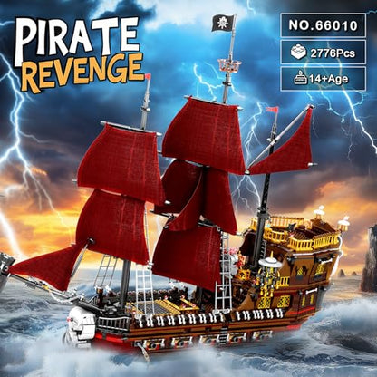 Reobrix Pirate Ship Building Set for Adults 66010, 2776PCS Large Red Sail Pirate Ship Model Kit, 34.6 in Collectible Sailing Ship Building Blocks, Display Gift for Teens Adults 14+