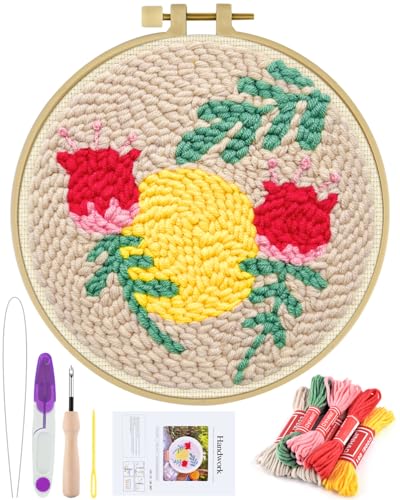 ERKOON Punch Needle Kit Adults Beginners, DIY Easy Floral Embroidery Set for Starter Art Craft, Needling Punch Project with Patterns, Tools, Yarns, Hoop, Instruction (Rose Passing) - color: Rose Passing