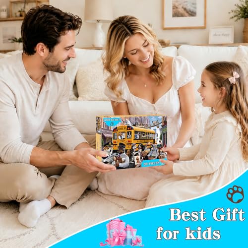 Puzzles for Kids Ages 6-8 8-10 200 Piece Puzzles Colorful Bus Dog Puzzle - color: Puppy