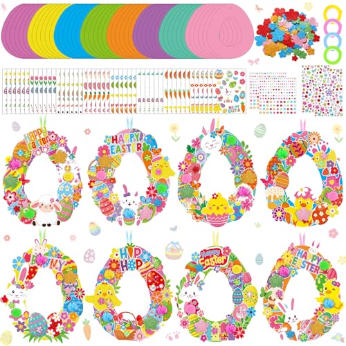Hollowfly 48 Sets Easter Wreath Craft Kits DIY Paper Ornaments Stickers - style: Happy Easter