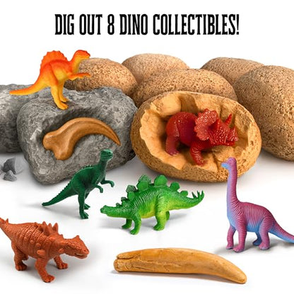 Thames & Kosmos I Dig It! Dinos - Dinosaur Eggs Excavations | 8 Dig-Out Kits, Unearth Dinosaur Figurines, a T. Rex Claw & Tooth Replica, Includes Tools & Guide, Great Birthday Gift for Kids Ages 5+