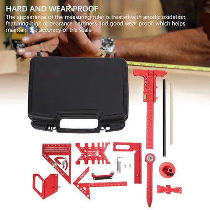 Generic Woodworking Measurement Tool Kit, 9 Pcs Aluminum Alloy Rulers with Storage Box for Wood Board Splicing Drawing Carving, Fast Accurate Layout Tools
