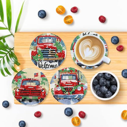 Leatrice 6 Pcs Christmas Truck Diamond Art Coasters Kits for Adults 4 in - color: BB Christmas Truck