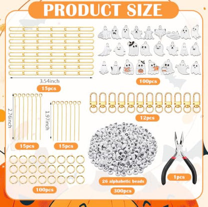 CraftyDream 558 Pcs Halloween Ghost Charms Keychain Kit Glow in the Dark - style: Halloween Ghost