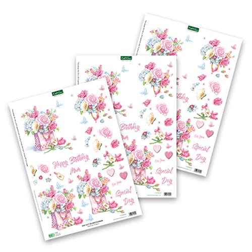 Katy Sue Designs Floral Collection 3D Die-Cut Decoupage Sheets for Card Making. A Pack of 12 Sheets of Floral-Themed Die Cuts for Card Making Supplies or Scrapbooking