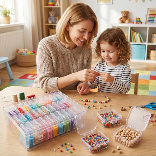 Exptolii Small Bead Organizer Box, 45Pcs Clear Plastic Case Mini Dimond Bead Storage Containers with Hinged Lids and Rectangle for Bracelet Making DIY Jewelry Craft Nail Small Parts - size: 45 Pcs