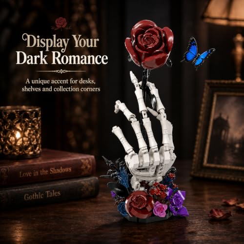 Gothic Rose Skeleton Hand Building Set, Dark Fantasy Brick Model