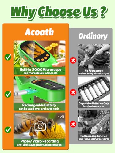 Acoath Bug Catcher, 2.4" IPS Screen Bug Catching Kit, Microscope for Kids - color: Green