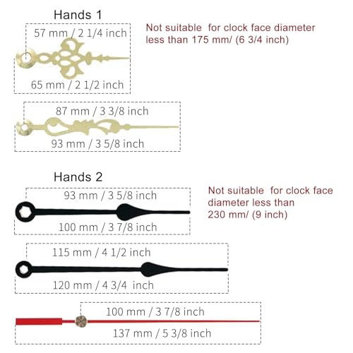EMOON Clock Movement Mechanism Kit with 3 Pack Hands, Silent Sweep Quartz 12888 Motor, DIY Replacement for Custom Clock - size: Total Shaft Length 5/8 in