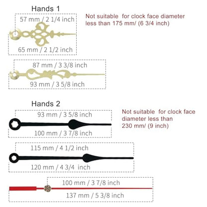 EMOON Clock Movement Mechanism Kit with 3 Pack Hands, Silent Sweep Quartz 12888 Motor, DIY Replacement for Custom Clock - size: Total Shaft Length 5/8 in