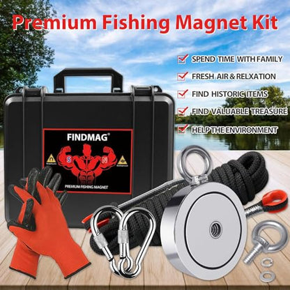 FINDMAG 2625 LBS Fishing Magnet, 4.57 Inch Double Sided Fishing Magnet Kit - color: Black Kit Double Hole, size: 4.57 inches(116mm)-2625lb
