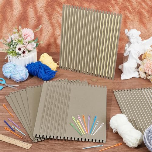 FINGERINSPIRE Cardboard Weaving Looms Kit Include 8pcs Wide Notch Weaving Looms 16pcs Large Eye Plastic Sewing Needle for Beginner Knitting Sewing Crochet Basket Jewelry Art Craft-11-4/5x9-4/5 - color: 24Pcs Kit
