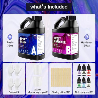 Epoxy Resin Kit 70OZ - No Yellowing & Less Bubble 2 Part Epoxy Resin for Beginners, 1:1 Ratio Art Resin for Wood Casting, Jewelry Making, Art Crafting & Countertop Coating (35OZ×2) - size: 70 OZ