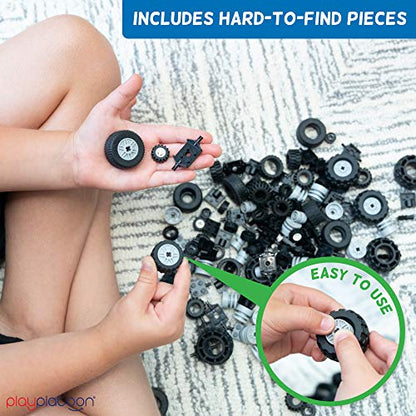 Play Platoon 144 Piece Wheels, Tires & Axles Set, Building Brick Compatible - color: 144 Piece Set of Wheels and Axles