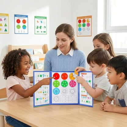 Montessori Magnetic Educational for Kids Visual Learners, Practical Fractions Demonstration Book with Circles and Tiles for Home School and Classroom (MID, Magnetic Fraction Puzzle)