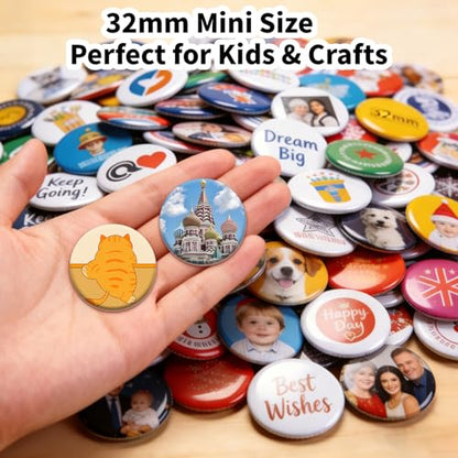 Button Maker Machine 32mm (1.25 in) for DIY Gift,Installation-Free Pin Maker Machine,Button Press Machine with Free 500pcs Button Parts & 100pcs Pictures &Adjustable Circle Cutter(Green) - size: Round 32mm (1.25 inch)
