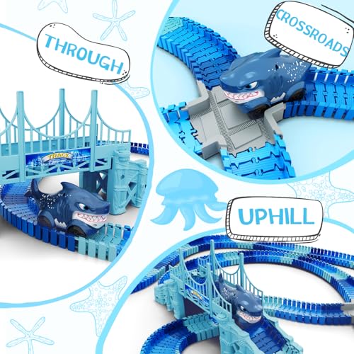 Track Race Car Toys for Kids, Create A Ocean World Race Road Race Tracks - color: Blue-shark