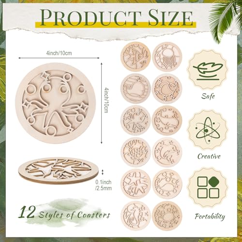 Reallnaive Wood Coasters Painting Kit DIY Craft, 12 Pcs, Sea Animal - style: Sea Animal