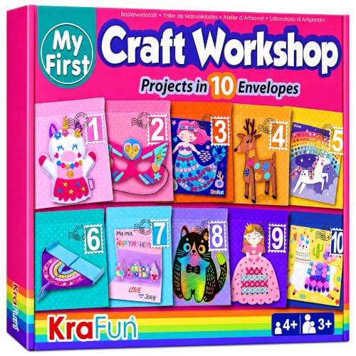 KRAFUN Craft Workshop Kit Ages 3-5 |10 Envelopes, Unicorn & Mermaid
