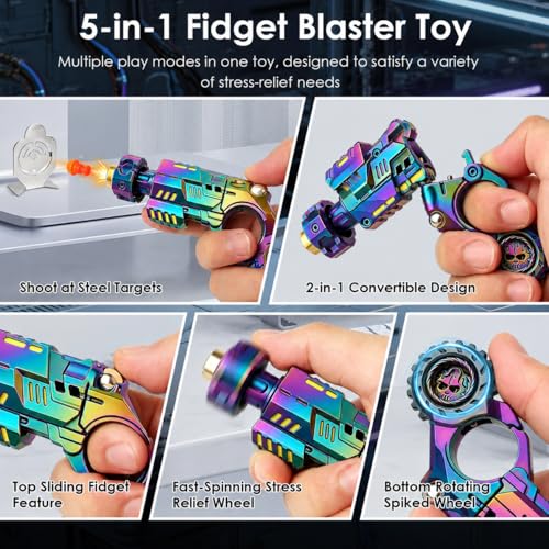 Metal EDC Gun Fidget Toy for Adults, 6 Shells, 20 Soft Dart Heads,Colorful - color: Colorful-06