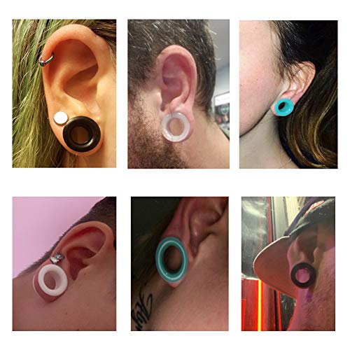Oyaface 20 PCS Piercing Tunnel Set Soft/Hard Silicone Flesh Ear Plugs 2g-25mm Flexible Ear Stretching Gauge Expander - color: Orange