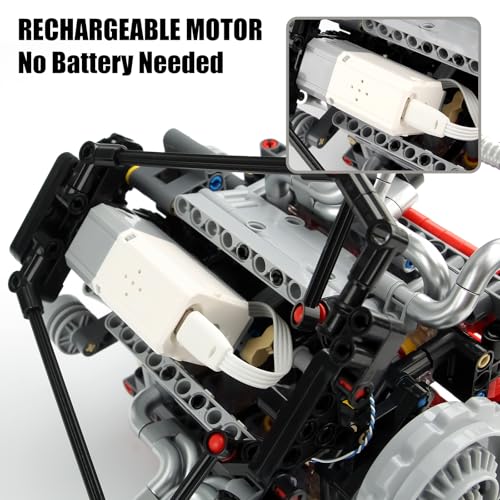 OWNONE 1 V8 Engine Model Kit that Work - 8-Cylinder Visible Engine Building Blocks Set with Motor, LED Light & APP Control - Build Your Own Engineering Kit, STEM Project for Adults & Kids (660 PCS) - color: Red