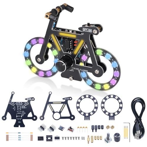 LED Bike Soldering Practice Kit, ICSTATION Knob Control Bicycle Soldering Project With 5 Lighting Modes DIY Bike Kit With LED Filament Brightness Adjustable for Adults College Solder Education