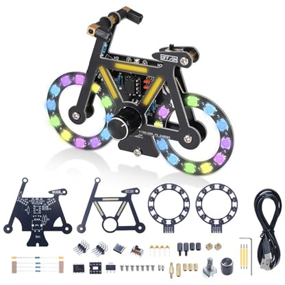 LED Bike Soldering Practice Kit, ICSTATION Knob Control Bicycle Soldering Project With 5 Lighting Modes DIY Bike Kit With LED Filament Brightness Adjustable for Adults College Solder Education