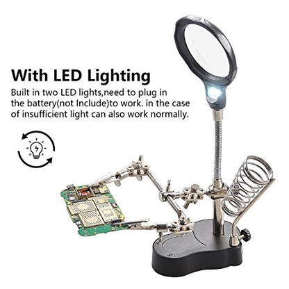 3.5X12X Helping Hands Soldering Station with LED Light & Alligator Clips - color: Black-3