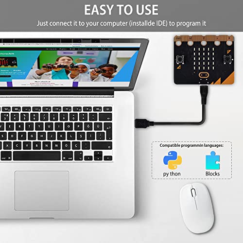Basic Starter Kit for BBC Microbit V2.2, Graphical Programming Built-in Speaker and Microphone, LED Display Coding for Kids Teens + Microbit GPIO Expansion Board & Battery Holder & USB Cable