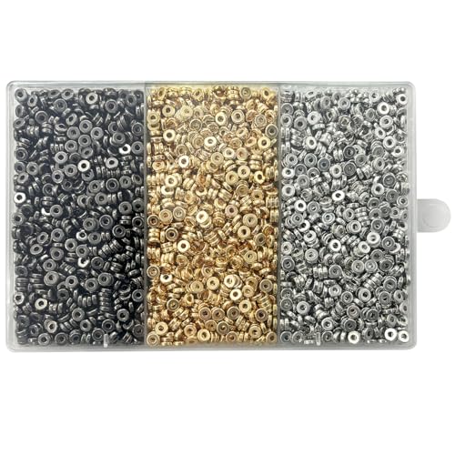 6mm Flat Round Spacer Beads, Clay Beads for Bracelets Making Kit, Heishi Polymer Flat Disc Spacer Beads for Jewelry Making, Clay Beads for Jewelry Making Gold Beads Silver (3000pcs) - color: 3000pcs