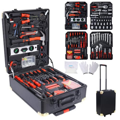 969-Piece Professional Home Repair Tool Kit with Rolling Aluminum Toolbox, 4 Drawers, Wrenches, Sockets, Screwdrivers & More – Complete Tool Set for Home, Garage, DIY, Handyman,Black - color: Black
