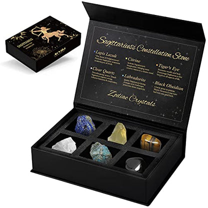 Sagittarius Crystals Gift Set, Zodiac Signs Healing Crystals Birthstones with Horoscope Box Set Sagittarius Astrology Crystals Healing Stones Gifts - color: Sagittarius