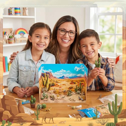 AmazingSpark 2 Set Desert Habitat Diorama Box and Sand Decor, Desert Diorama Project Supplies Set, Cardboard Display Case Kit & Sand Sticker with Double Sided Tapes for DIY Crafts - style: Desert