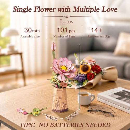 rowood 3D Puzzle Wooden Flower DIY Craft Kits for Adults Women-Lotus - style: Lotus